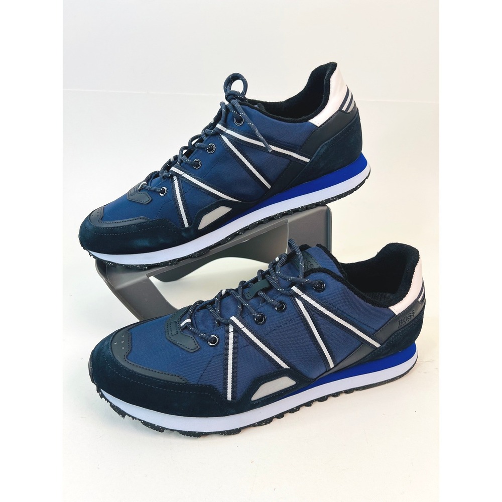 Hugo Boss Parkour Runn Nywe Mens Dark Blue Suede Nylon Sneakers 50452032 Size 13